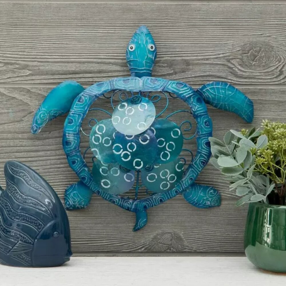 Blue Turtle Metal & Shells Wall Decor - Picture 2 of 16